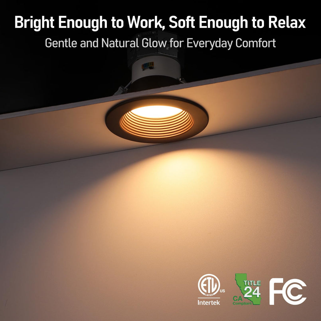 6CCT 4 Inch LED Recessed Light Canless, Dim to Warm