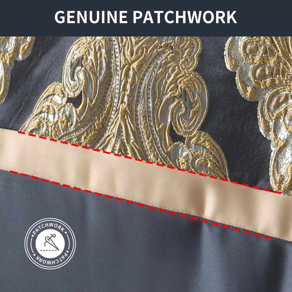 Luxury 7 Piece Queen Comforter Set, Vintage Damask Jacquard Design Bed in Bag Queen, All Season Navy Blue and Gold