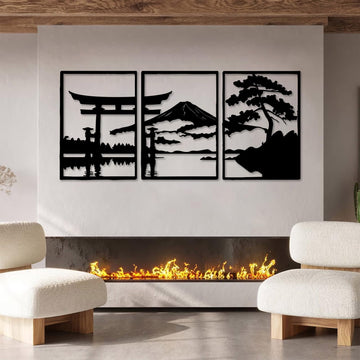 Japanese Wall Decor, Japanese Metal Wall Art, Black Large Wall Decor