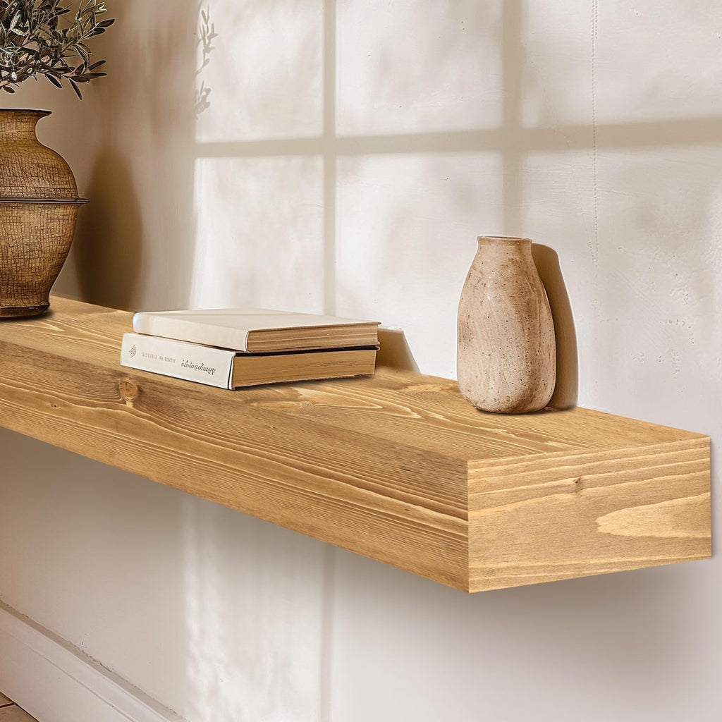 60'' Fireplace Mantel, 3'' Thick Pine Wood Floating Shelf, Wood