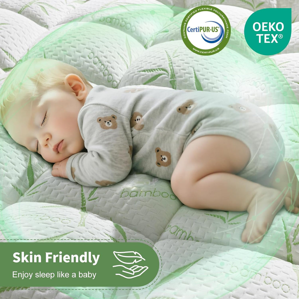 3 Inch Mattress Topper Full - Breathable Bambu Viscose Air Layer (54"x75") | Cool Natural bambu fiber fabric,silky
