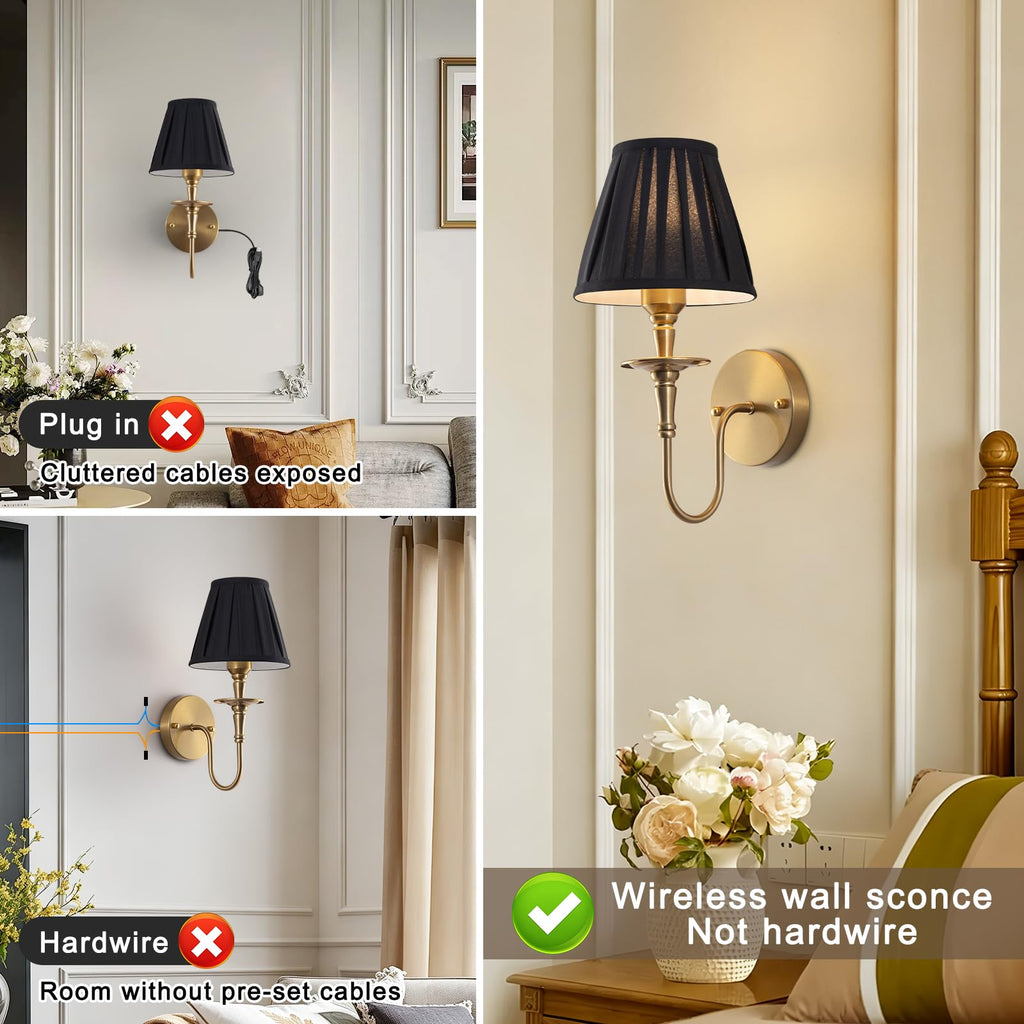 Vintage Wall Sconces Set of 2, Battery Operated Wall Sconce with Remote