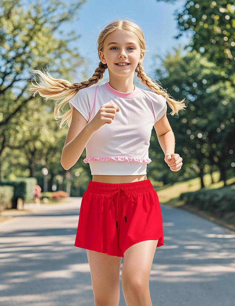 Girls Flowy Shorts Kids Athletic Butterfly Shorts with Pockets in-1