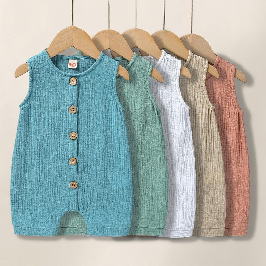 Infant Baby Boys Girls Cotton Linen Romper Summer Jumpsuit Sleeveless Overalls Clothing Set