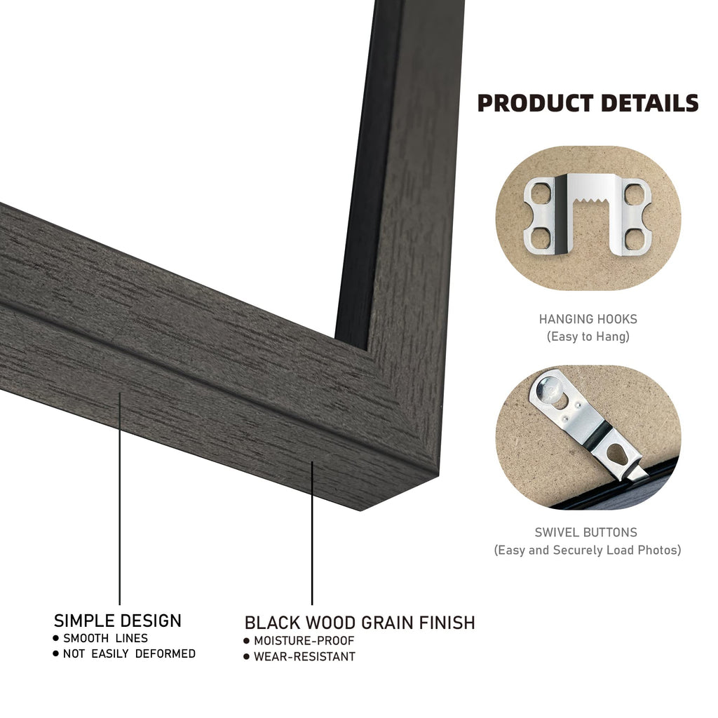 8.5 by 11 Picture Frame with Real Glass, Wood Frame(Black, 3 Pack)