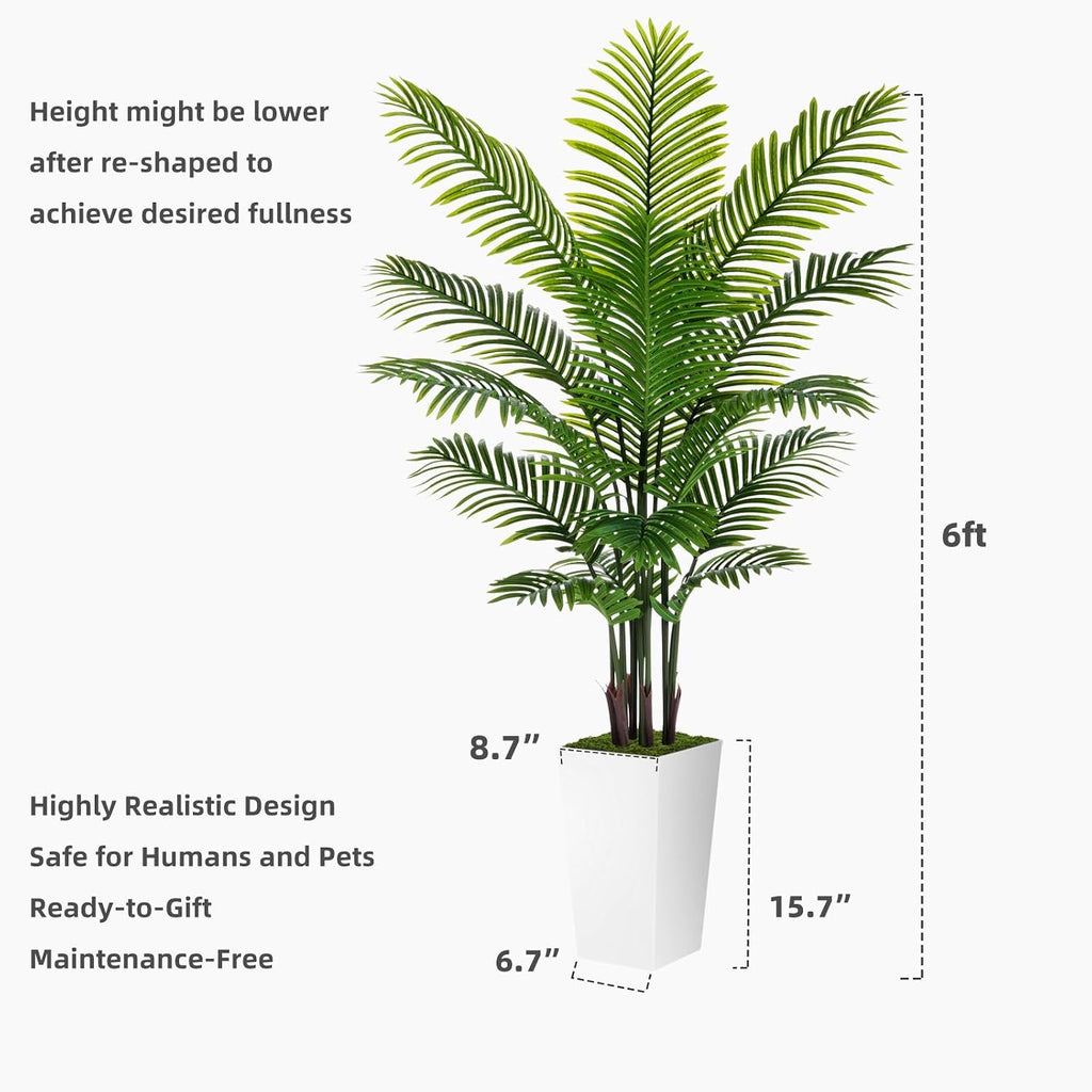 Artificial Plant 6FT Fake Palm Tree with White Tall Planter