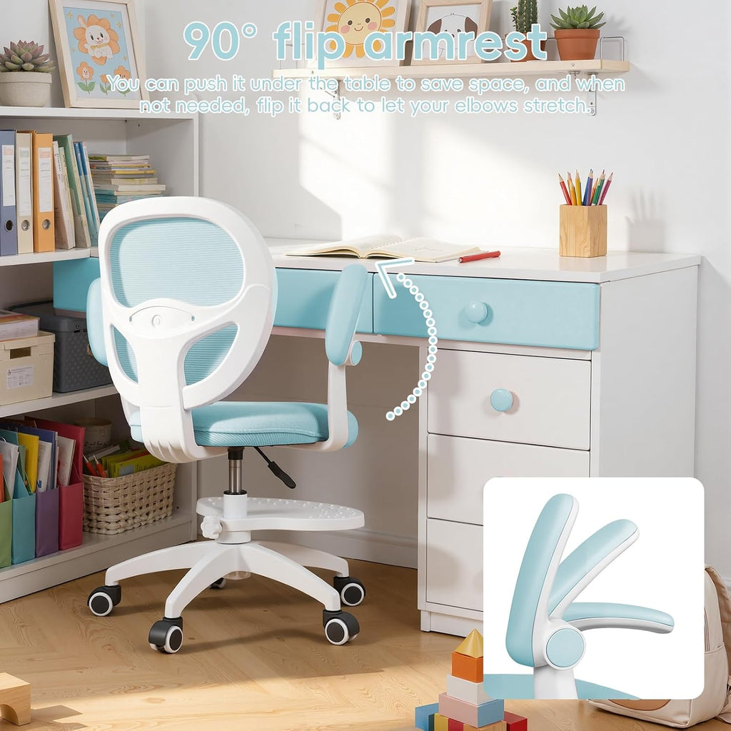 Kids Desk Chair with Adjustable Footrest and Flip Arms for Study