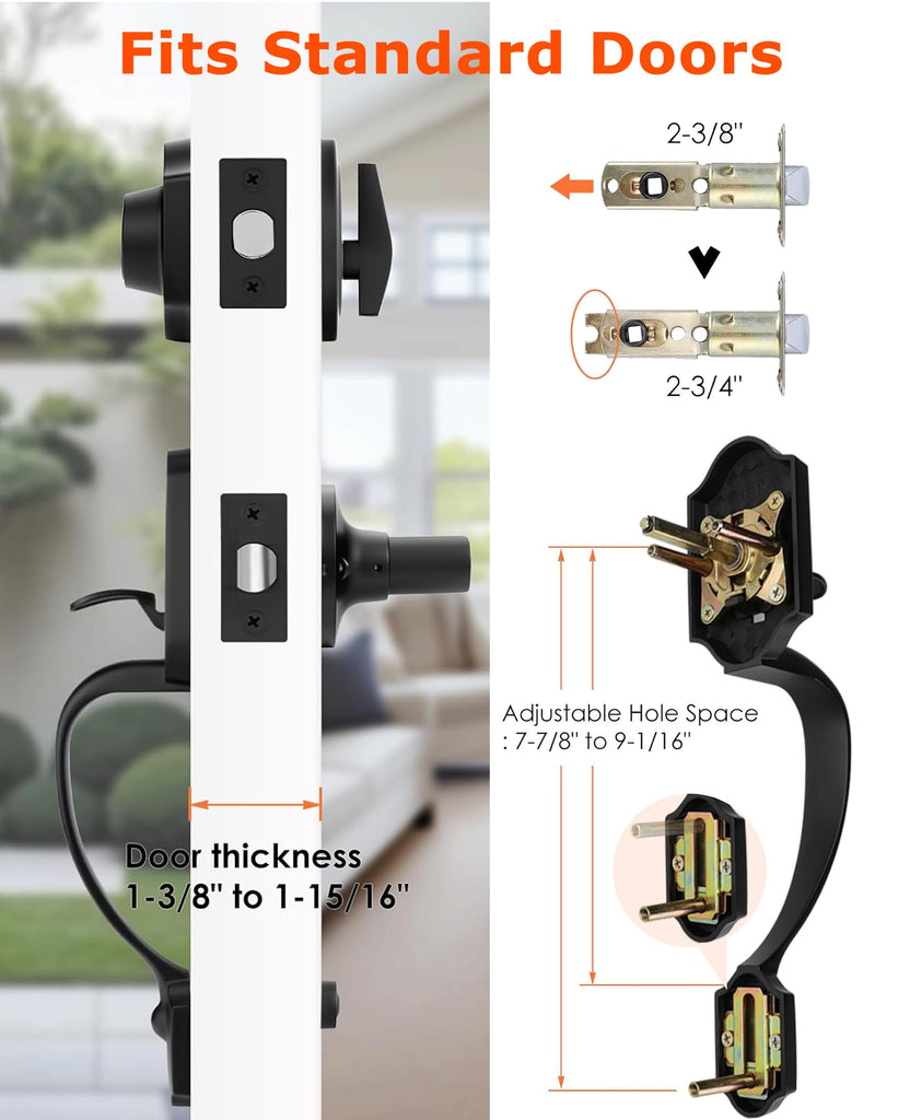 Matte Black Front Door Handle and Deadbolt Set, Front Door Lock Set