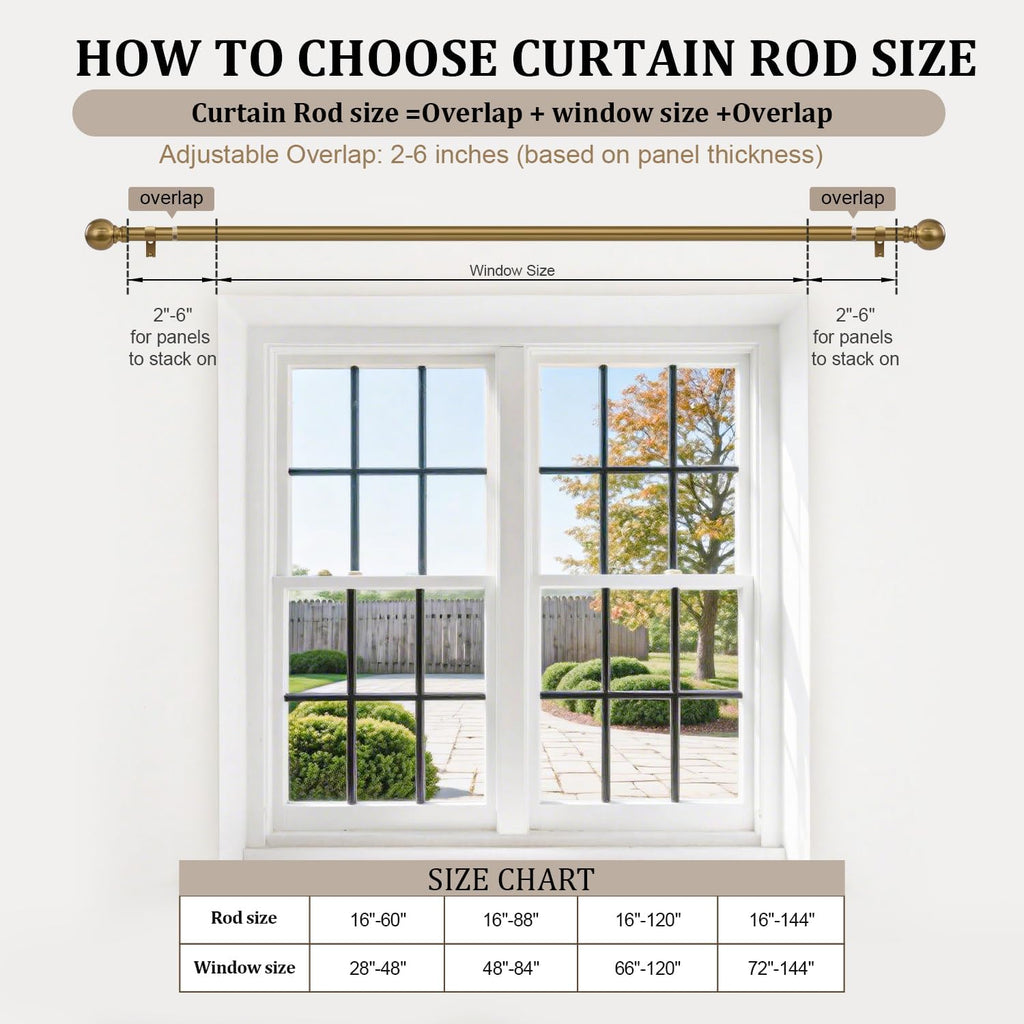 Warm Gold Curtain Rods for Windows Small 28 to 48 Inch 1" Diameter Short Adjustable Heavy Duty Antique Brass Metal