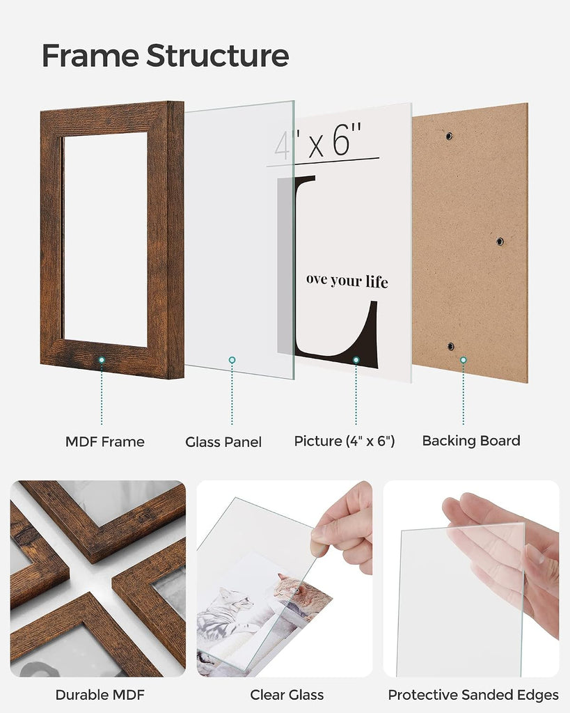 12-Pack 4 x 6 Collage Picture Frames with Glass Front | Multi Picture Frame Set for Wall Decor, Assembly Required