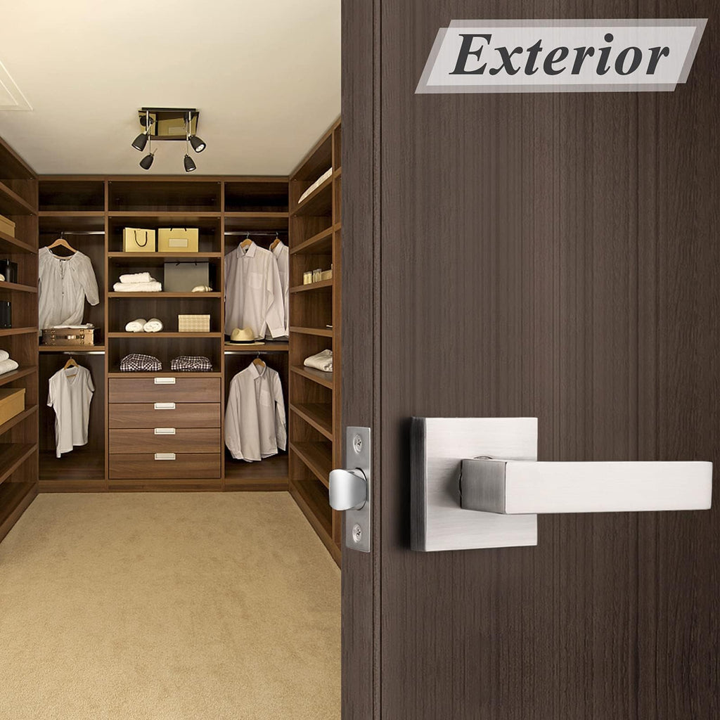 Square Brushed Nickel Passage Door Handles, Interior Non-Locking for Hall & Closet, Heavy Duty Zinc Alloy Reversible