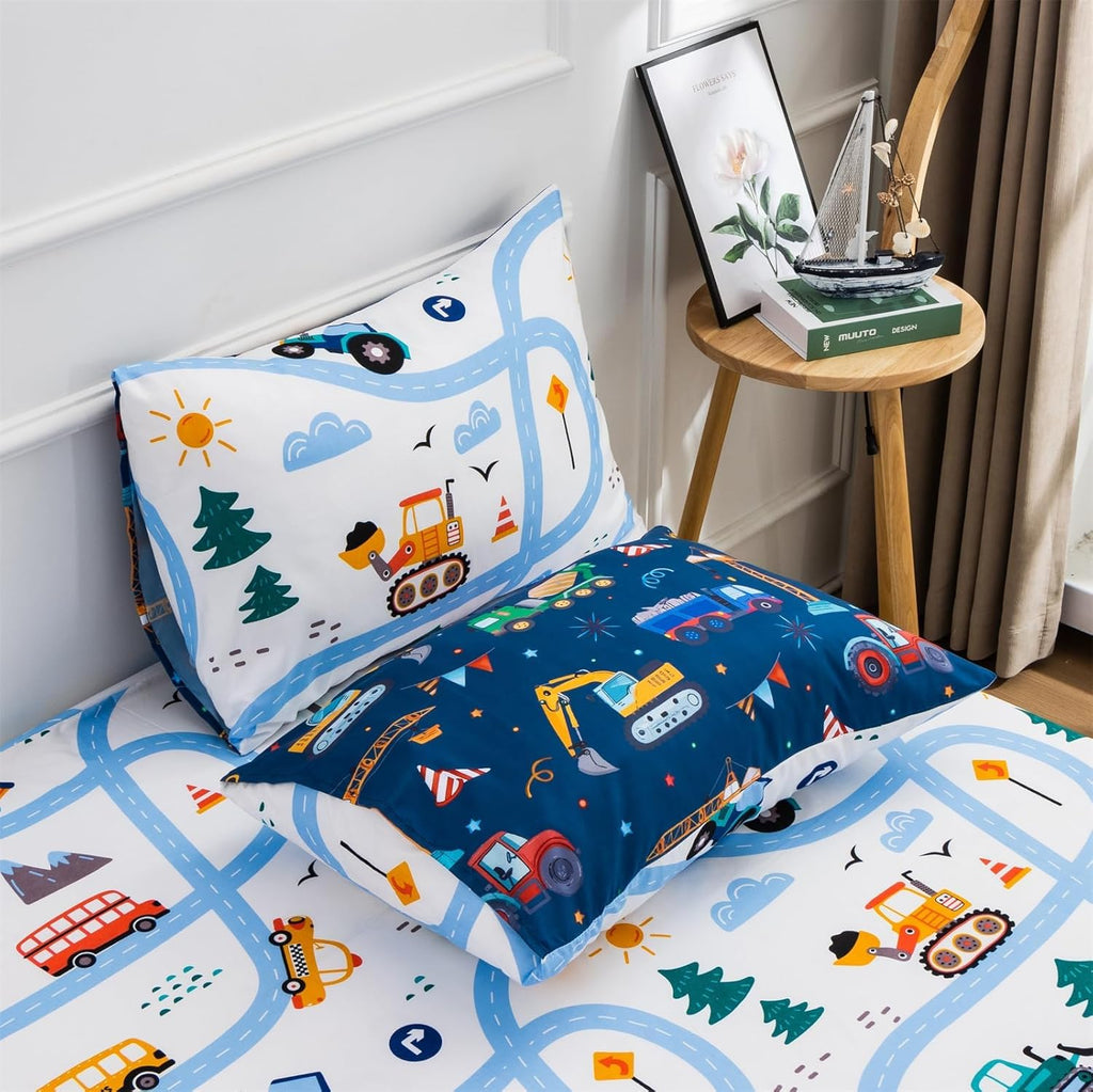 Cars Boy Bedding Comforter Set with Sheets, Full Cartoon Construction Car Excavator Print Kids Bed in