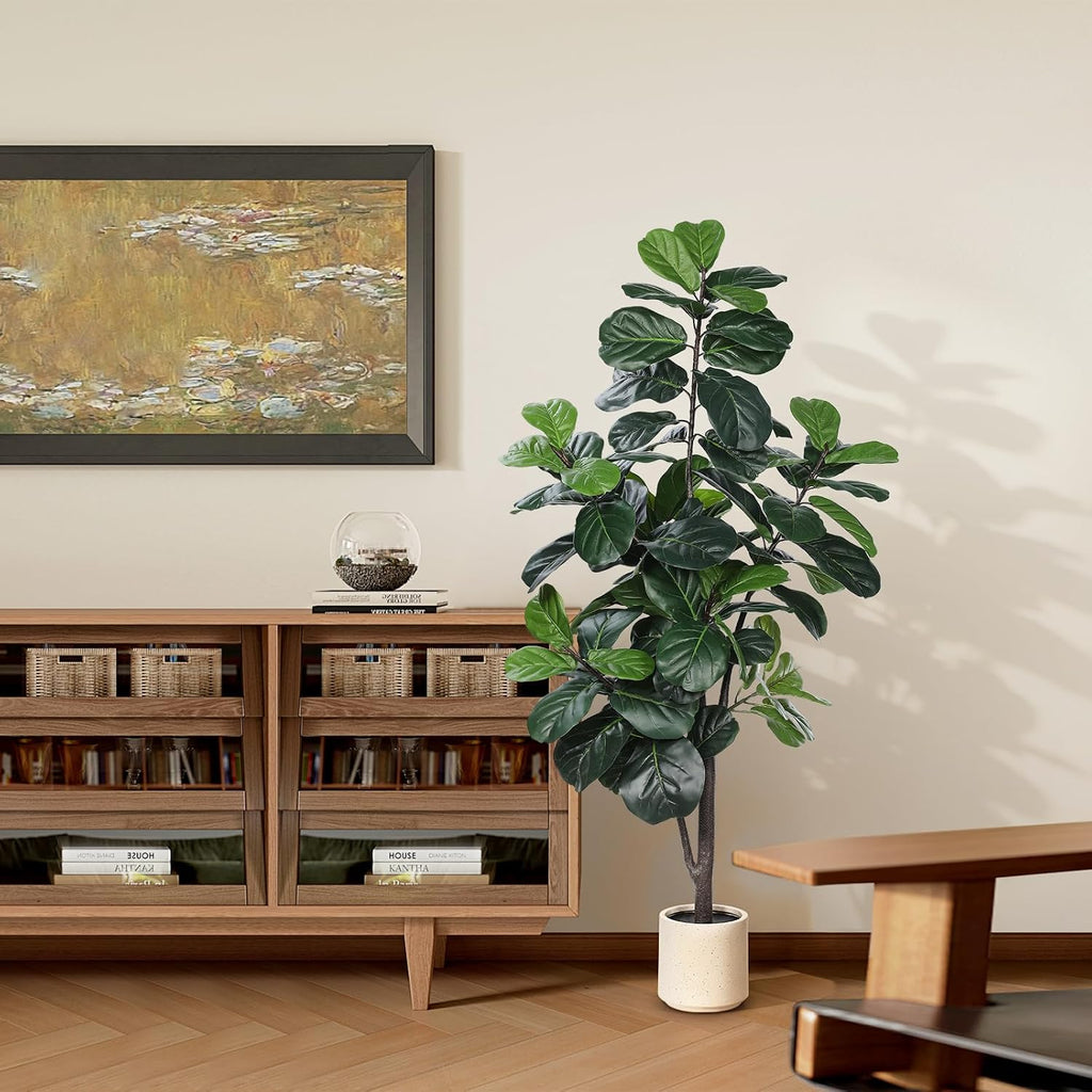 Faux Fiddle Leaf Fig Tree 5ft with Sturdy White Planter