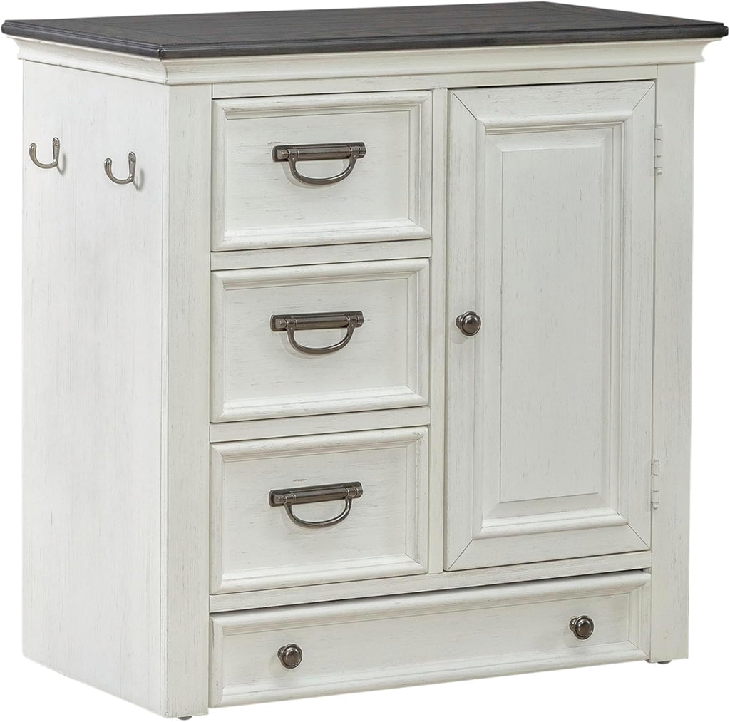 Furniture Allyson Park Pet Feeder Cabinet Cottage Home Storage Raised Pet Food Bowl Drawer - Wirebrushed White