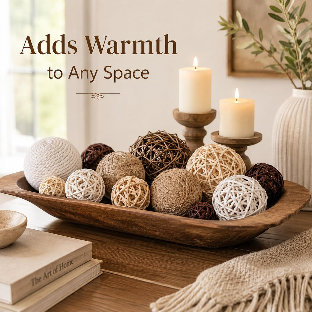 Decorative Ball for Centerpiece Bowls, Handmade Rattan Balls and Rope Balls with 1.6-3.2 Inches, Vase Bowl - Set of 12