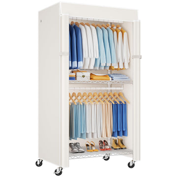 P8C Heavy Duty Clothes Rack(With Extended Width Design) Rolling Clothing Racks for Hanging Clothes with Lockable