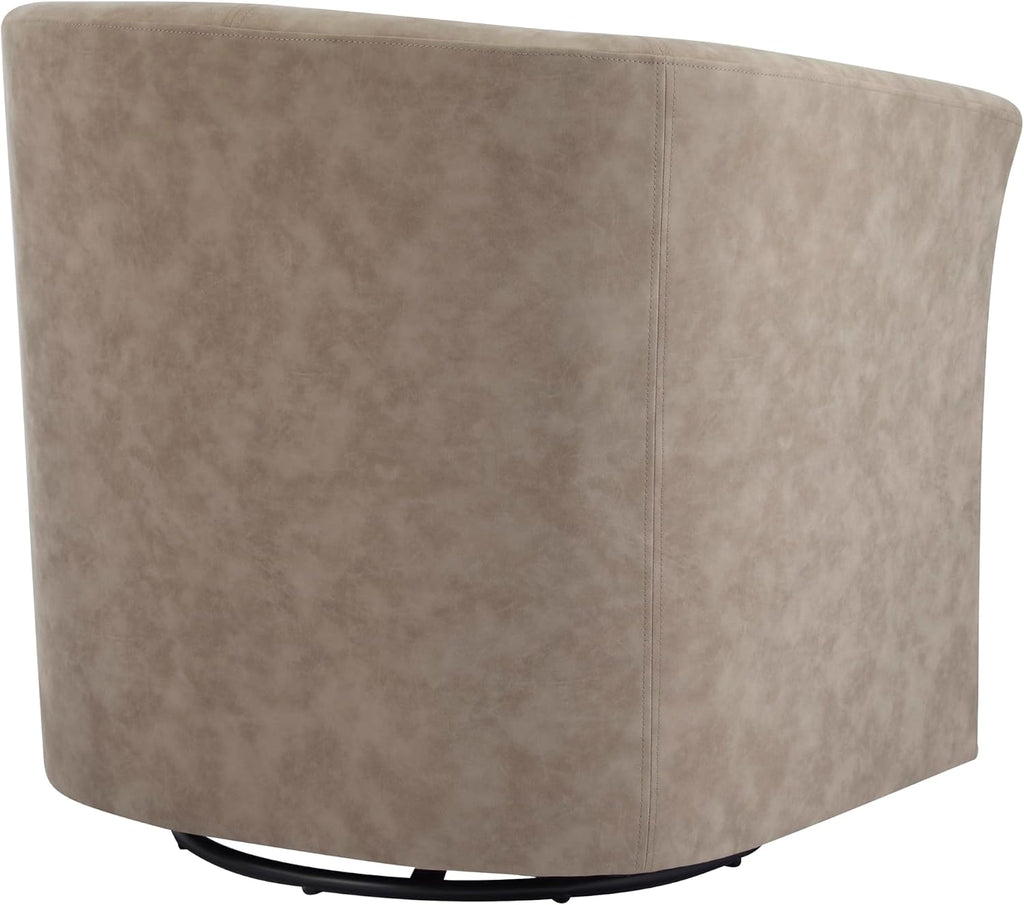 Daymian Faux Leather Swivel Club Chair, Living Room Swivel Barrel Chair with 360-Degree Rotation and Cushion, Modern