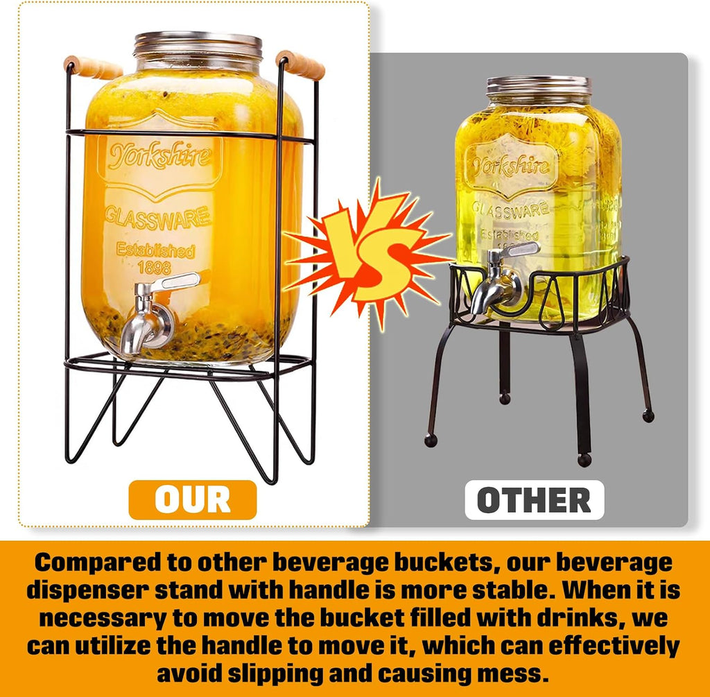1 Gallon Drink Dispenser With Stand Leak Proof Stainless Steel Faucet Wide Mouth Mason Jar Style Glass Drink