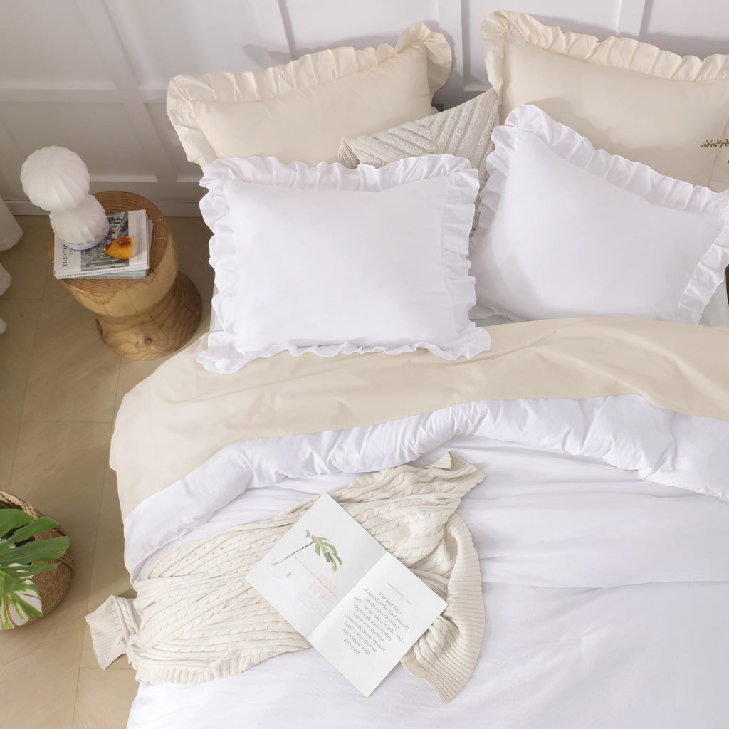 Comforter Set White, 3 Pieces Ruffle Farmhouse Bed Set