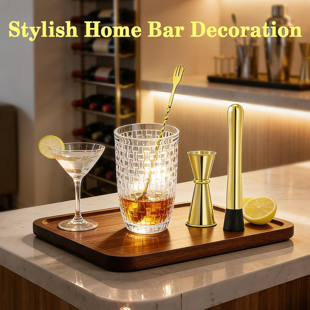 Cocktail Shaker Set - 13.5 Oz Gold Drink Martini Shaker Glass - Set of 4