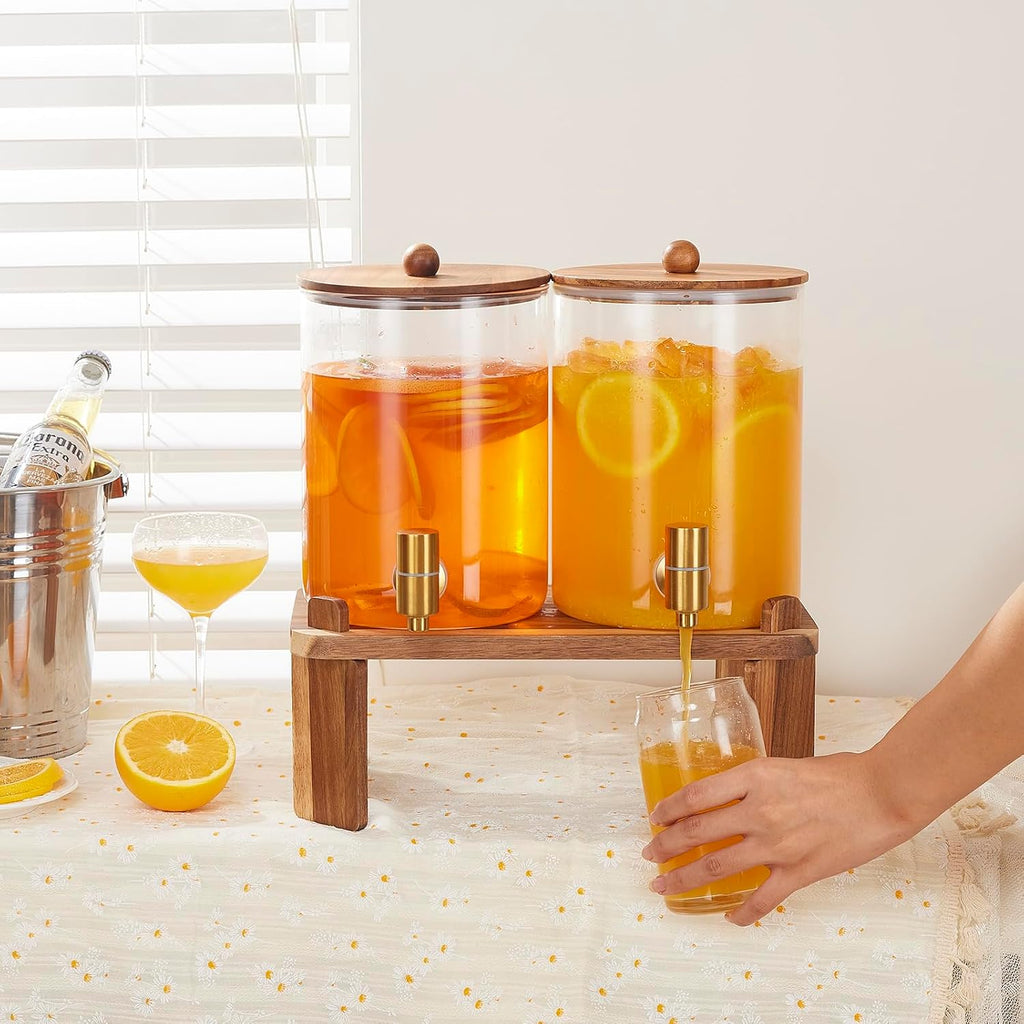 Glass Drink Dispenser for Party: 2p 1 Gallon Dispenser w/Stand - Set of 2