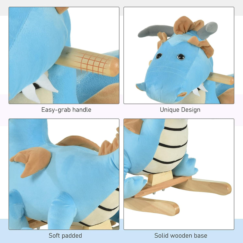 Kids Plush Ride-On Rocking Horse Toy Dinosaur for18-36 Months Blue