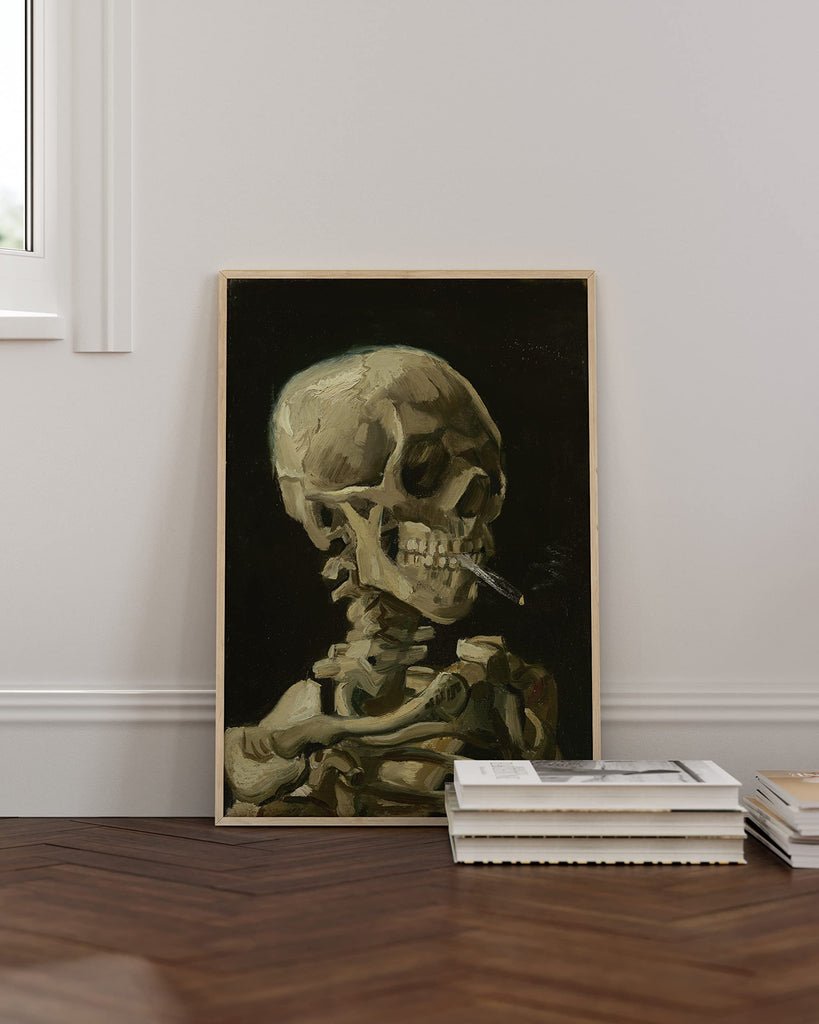 Van Gogh Skeleton with Cigarette Poster - Skull Art Print, Dark Academia Decor (Unframed, 24x36)