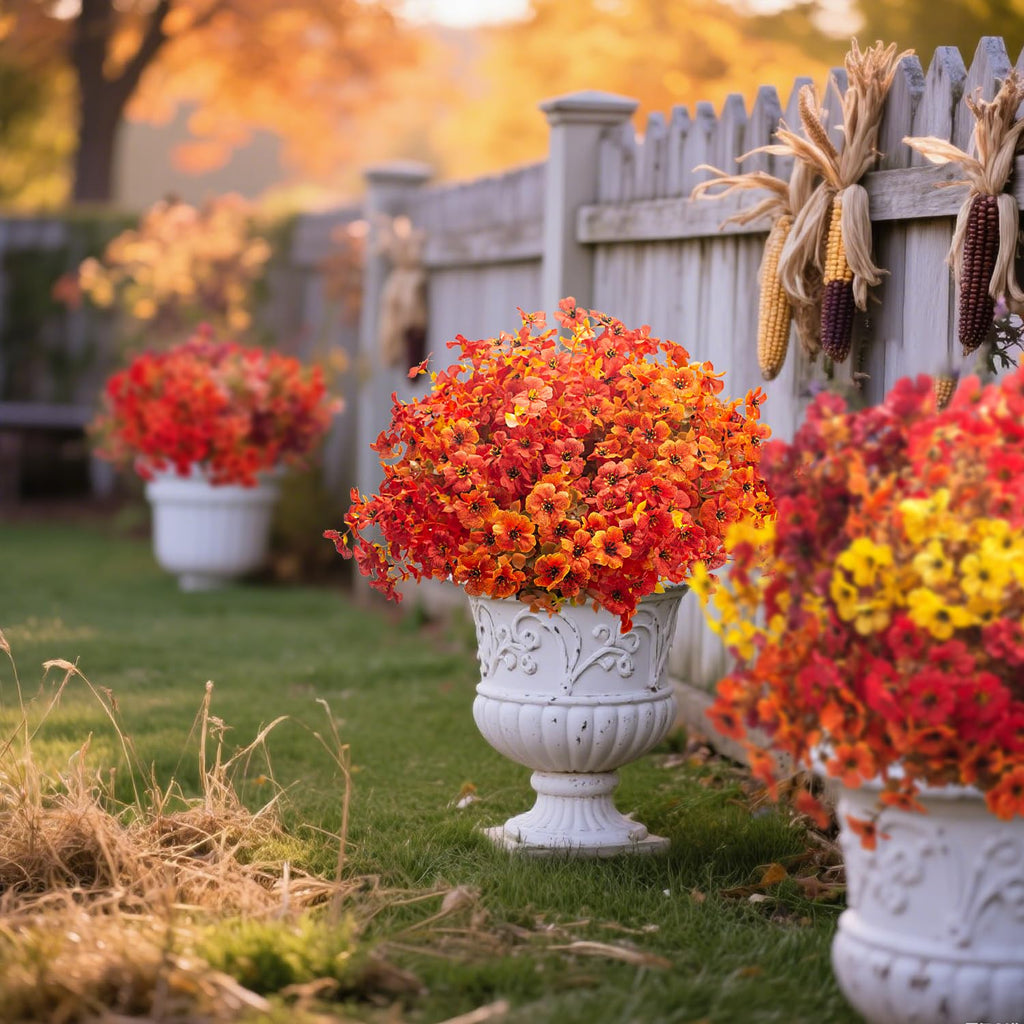 20 Bundles UV Resistant Artificial Fall Flowers Outdoor - Fake Autumn Plants for Thanksgiving Porch, Pumpkin Decor
