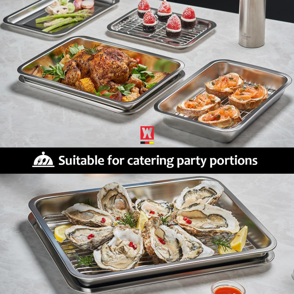Stainless Steel Food Prep Container with Rack & Lid (Tray), 4.54Quarts, Catering Pans, Restaurant Pans, Buffet Party