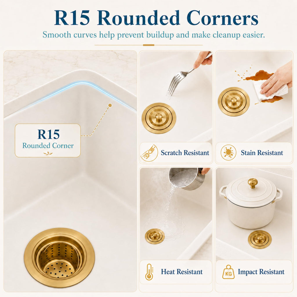 Undermount Kitchen Sink 31 inch, White Granite Composite Sink
