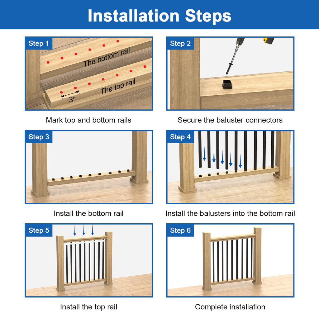 100 Pack 26" Square Aluminum Deck Balusters, 3/4" Black Aluminum Deck Spindles with Anti-UV Black Baluster