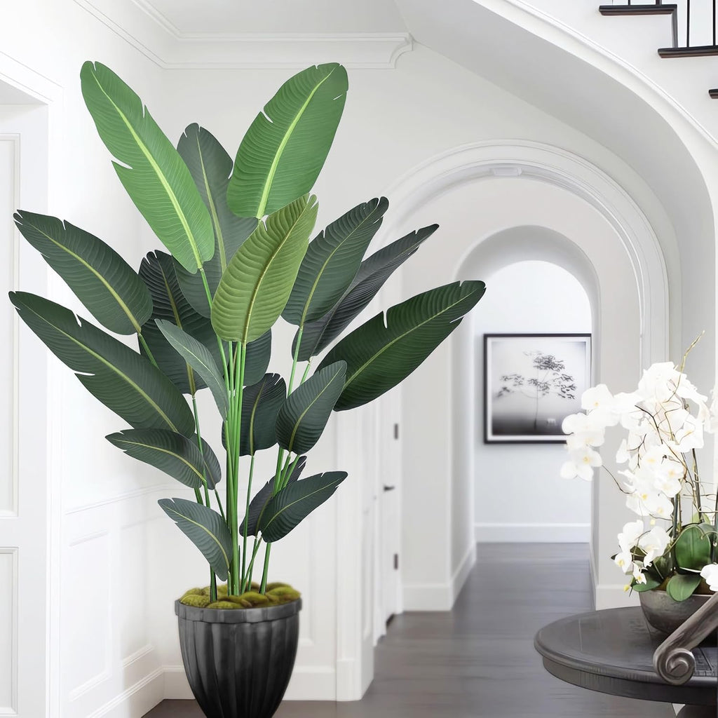 7ft Artificial Bird of Paradise Trees (84in) Tall Large Faux Tree with 19 Realistic Trunks, Fake Tropical Floor