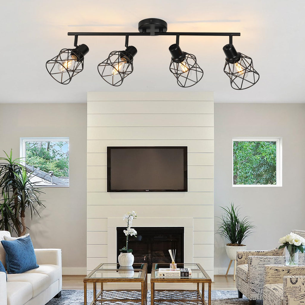 Track Lighting Fixtures Ceiling 4-Light Flush Mount Ceiling Spot Lights, Industrial Track Light Black Kitchen Light