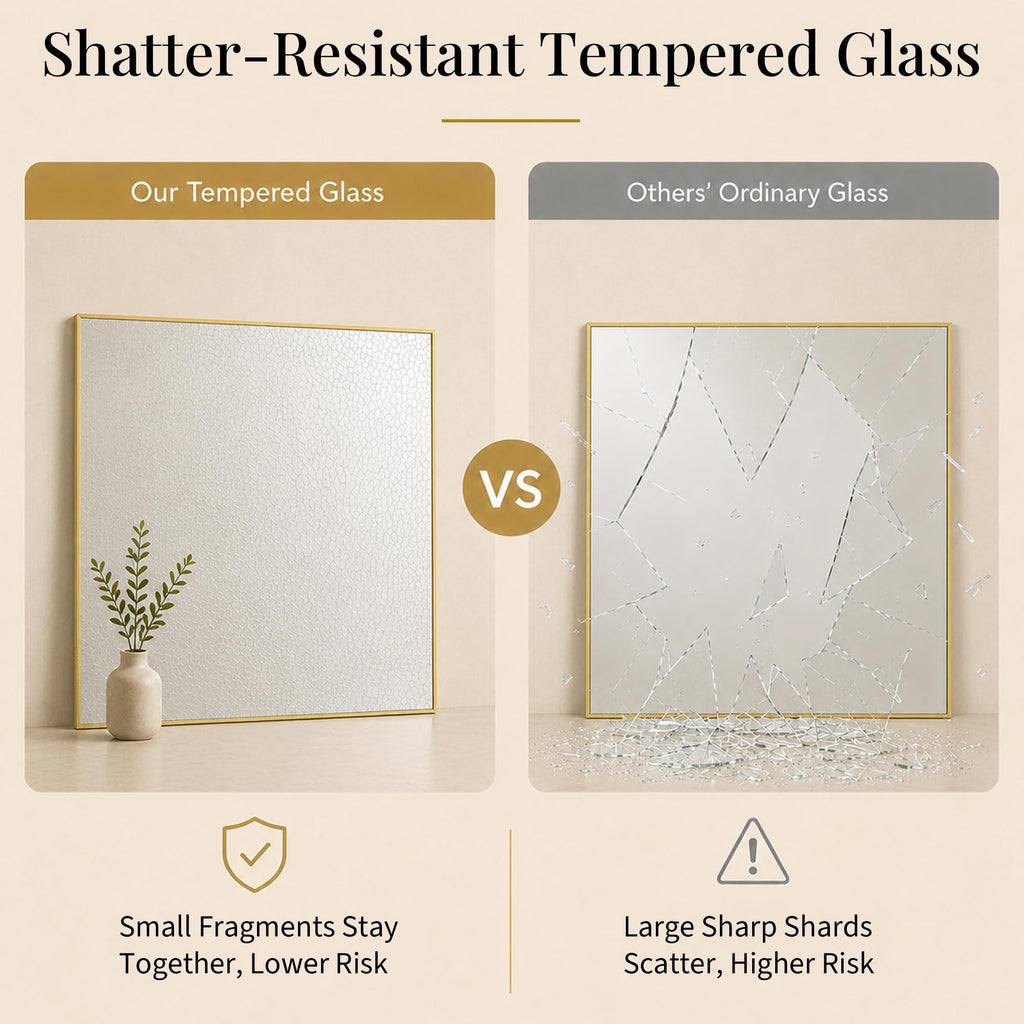 30x30 Inch Brushed Gold Square Bathroom Vanity Mirror
