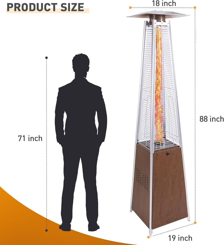 Veemuao 48,000 BTU Pyramid Patio Heater Outdoor Propane Gas Heater with Quartz Glass Tube, Wheels & Cover, Stainless