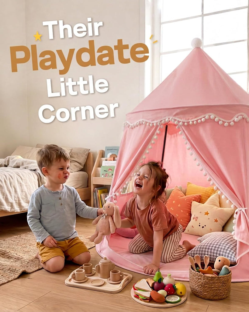 Play Tent with Carry Bag, Portable Pink Castle Tent for Kids