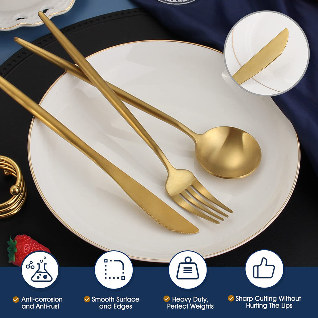 Matte Gold Silverware Set, 20-Piece Stainless Steel Flatware Set for 4, Satin Finish Tableware Cutlery Set,Premium
