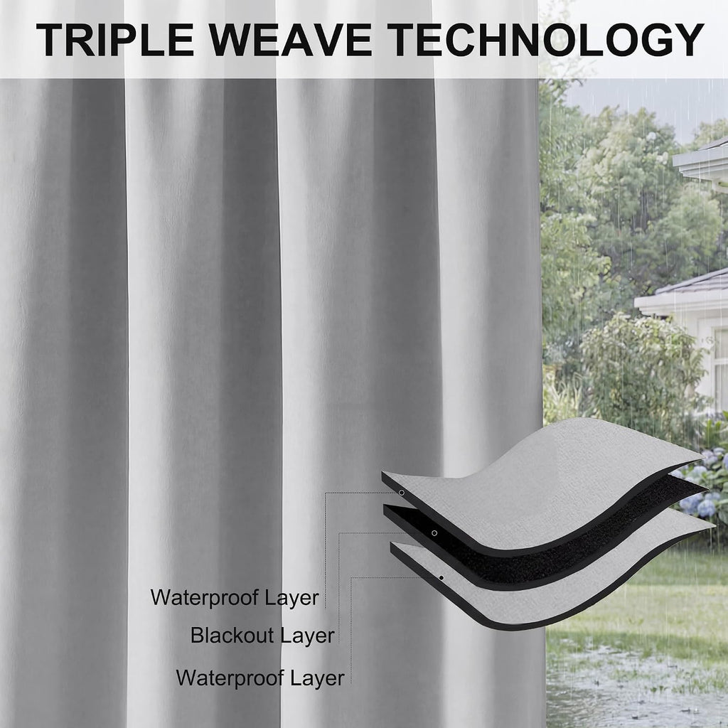 2 Panels Outdoor Curtains Waterproof Weighted Windproof | Durable Weighted Panels 100% Privacy Screen Shades for