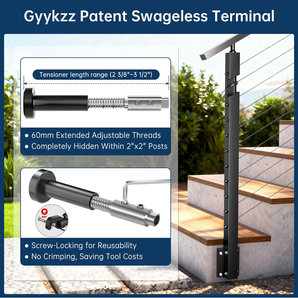 4-12FT Swageless Left Side Mount Stair Post Kit for 36"/42" Railing