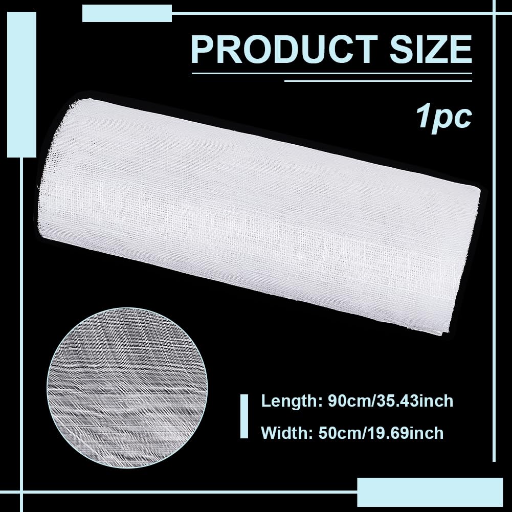 35x19.7 Inch White Linen Mesh Fabric, Sinamay Hat Mesh Netting Fabric Roll for Bouquet Wrapping, Women Bride's