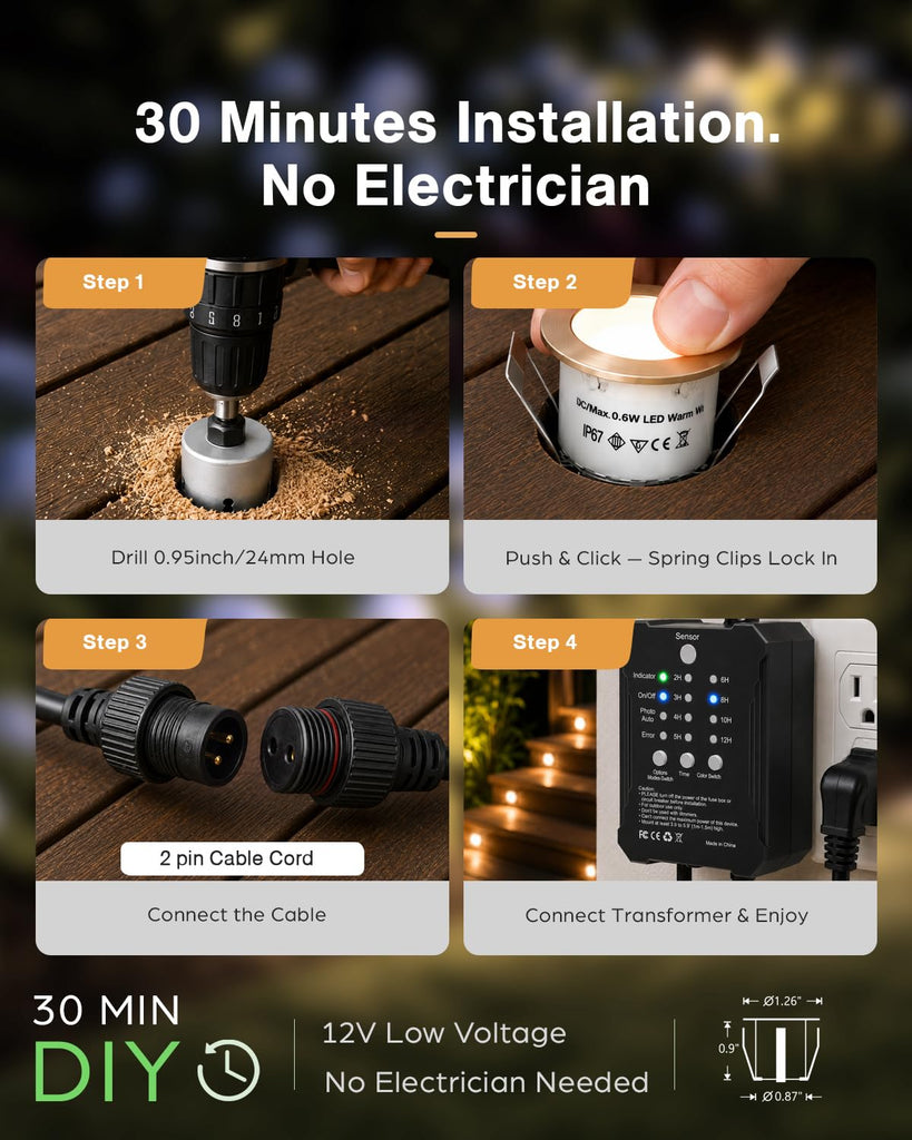 20 Packs Low Voltage Deck Lights Kit with Transformer IP67