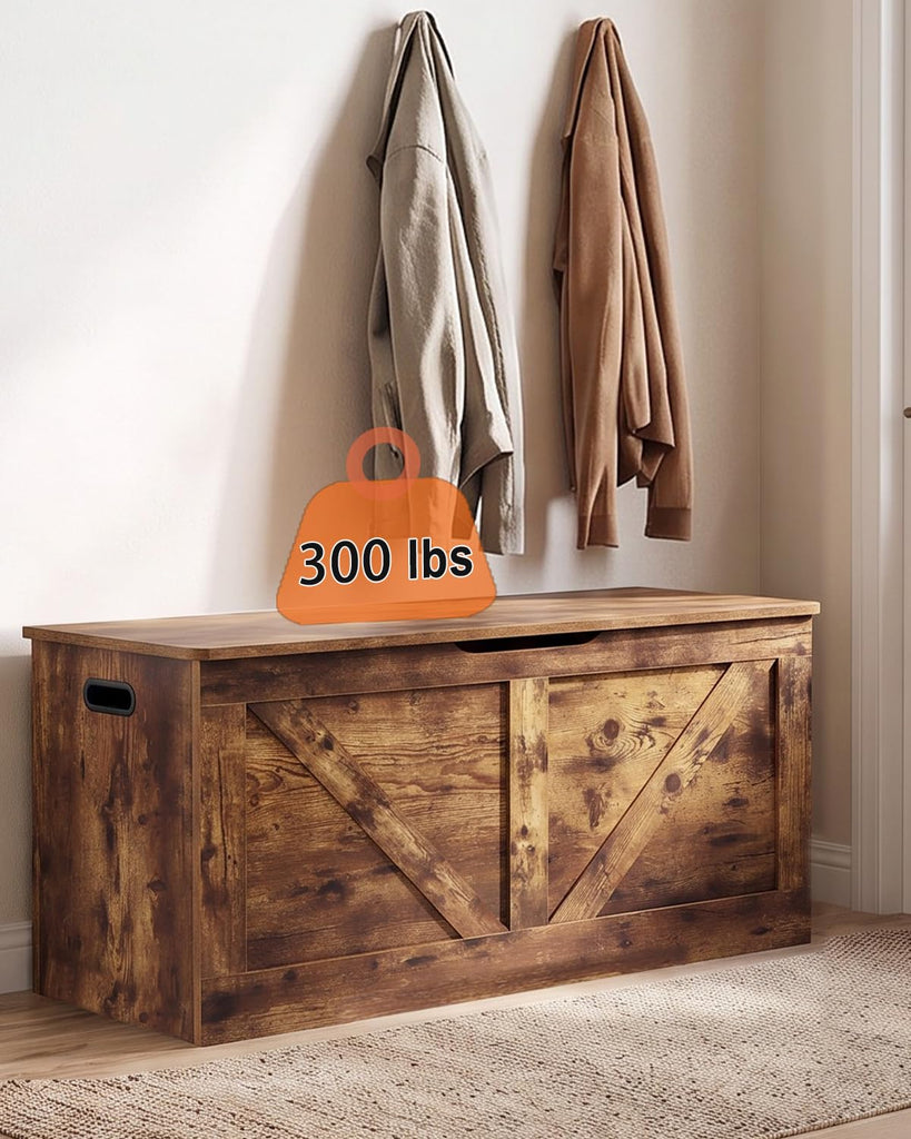 39.4" Storage Chest, Wooden Storage Bench, Rustic Brown