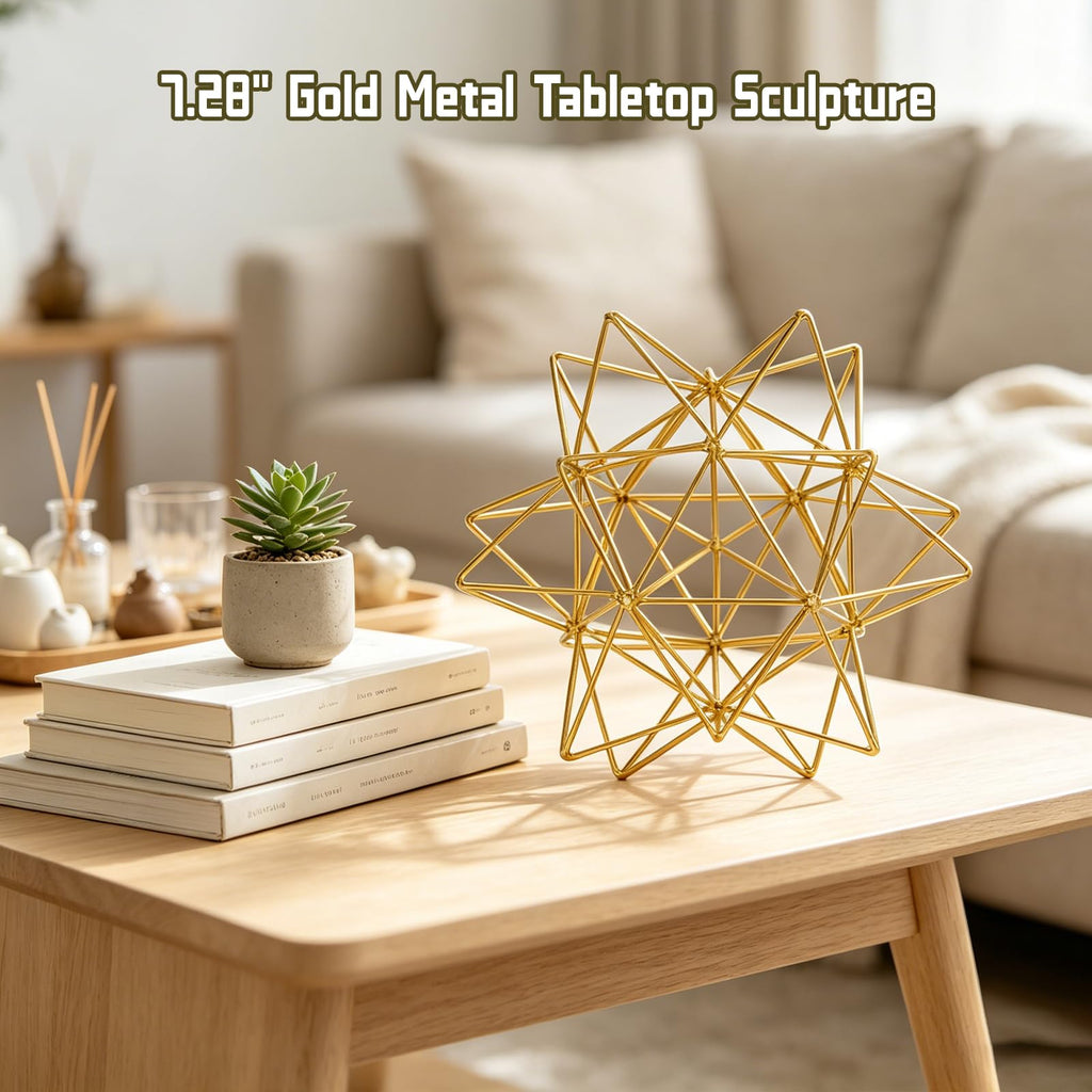 Gold Geometric Sphere Metal Tabletop Decor Sculpture