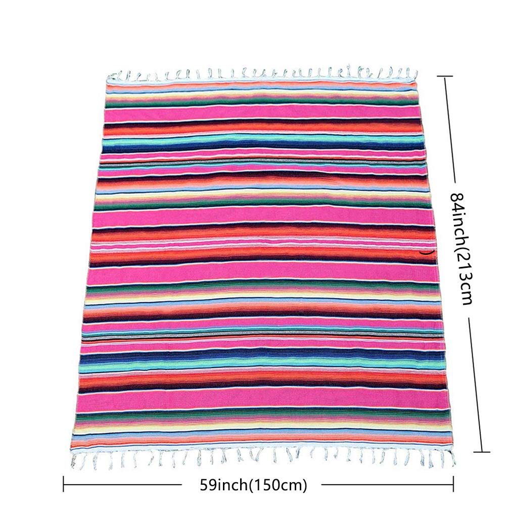 59 x 84 Inch Mexican Blanket Striped Tablecloth Large Square Fringe Cotton Mexican Serape Tablecloth for Mexican