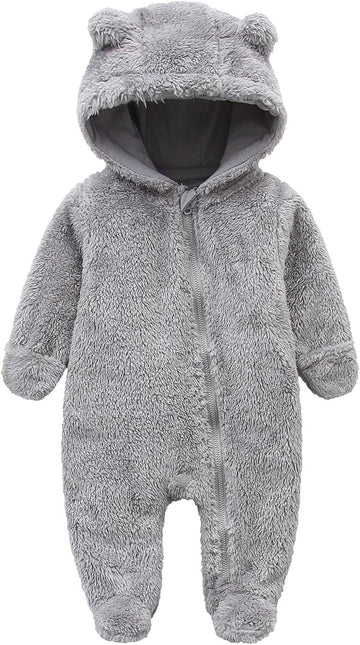 Baby Hooded Fleece Romper Long Sleeve Onesie Outwear Outfits