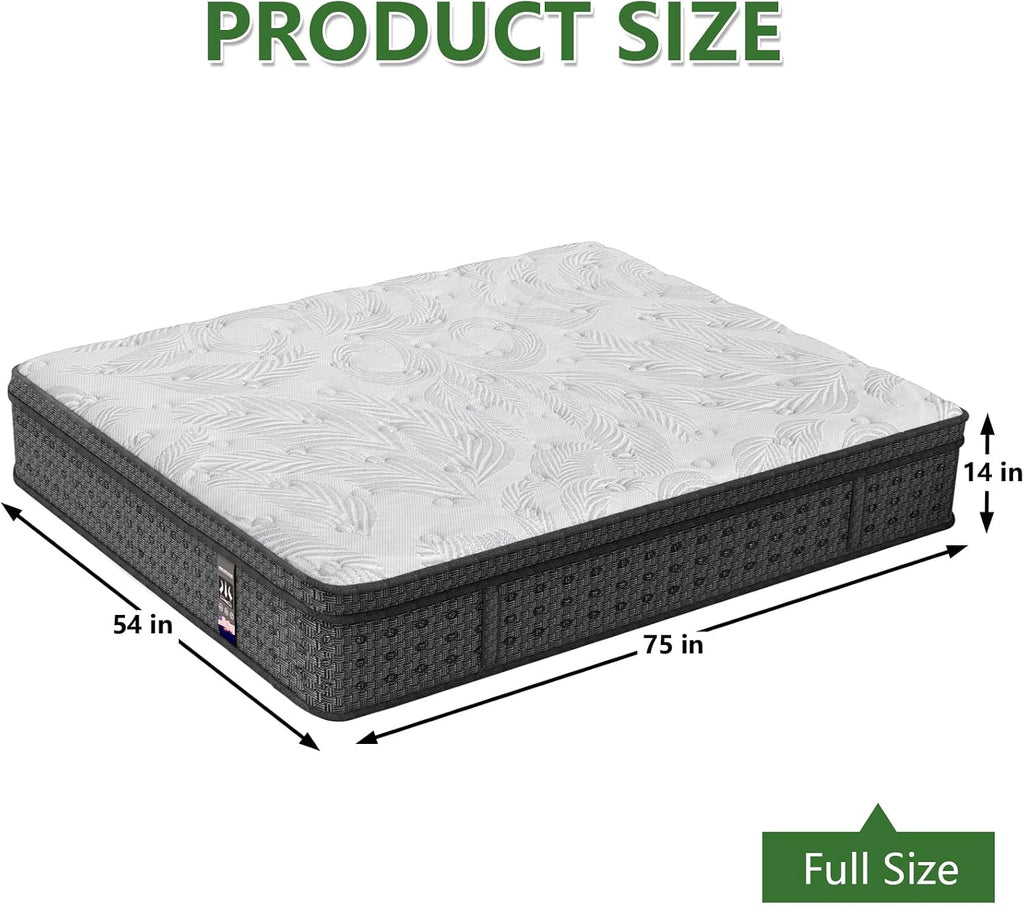 Full Size Mattress 14 Inch, Hybrid Full Mattress in a Box, Pocket Springs & Memory Foam for Motion Isolation, Medium