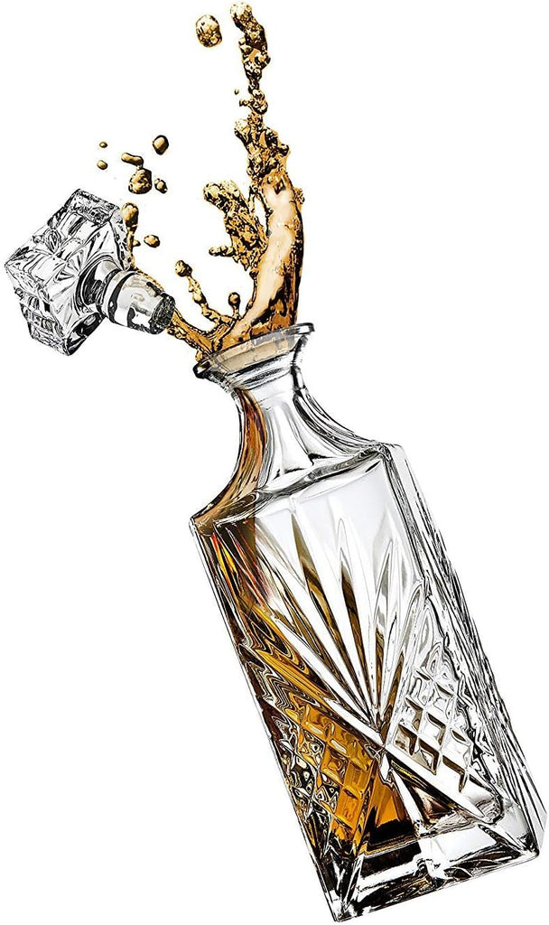 Whiskey Decanter and 6 Whiskey Glasses Bar set, for Liquor Scotch Bourbon Wine - Dublin Crystal Collection - Set of 7