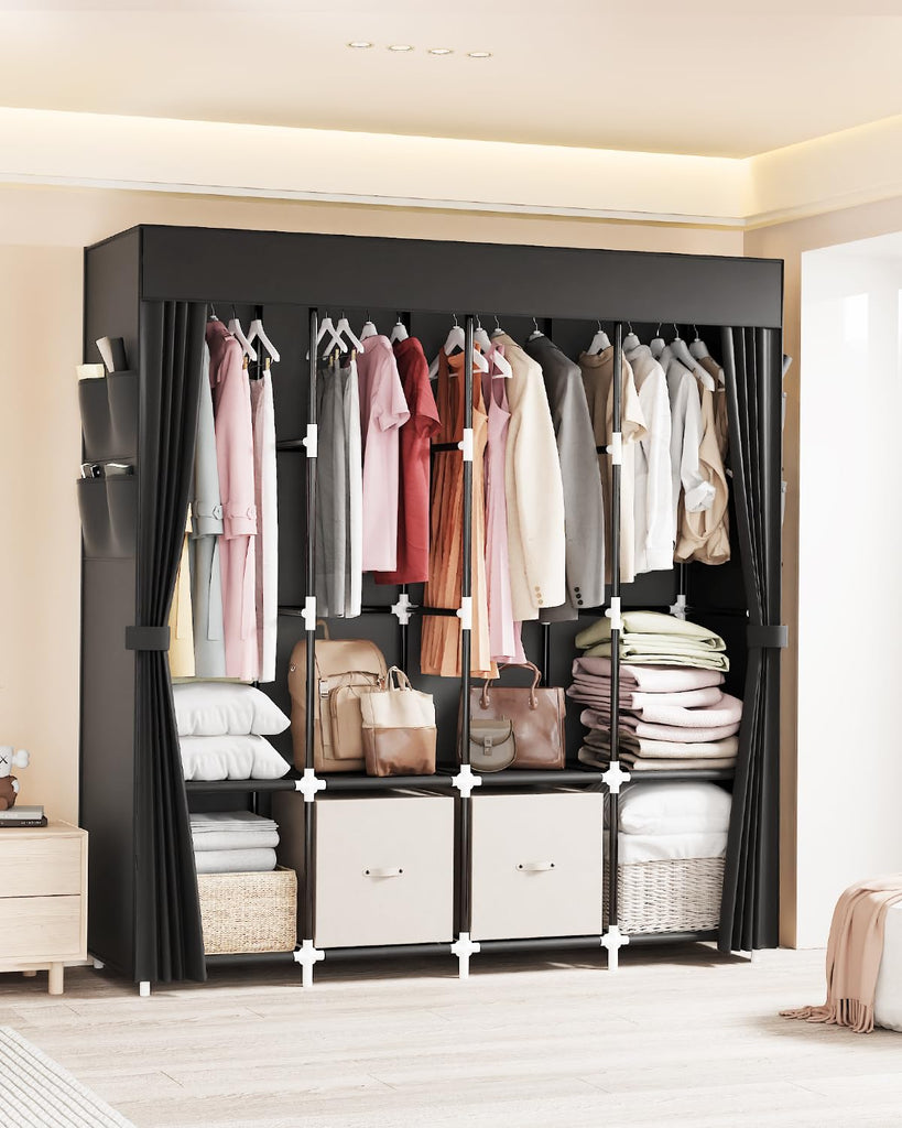 Clothes Organizer with 4 Hanging Rods, Portable Closet Wardrobe, Non-Woven Fabric Cover, Large Capacity Storage