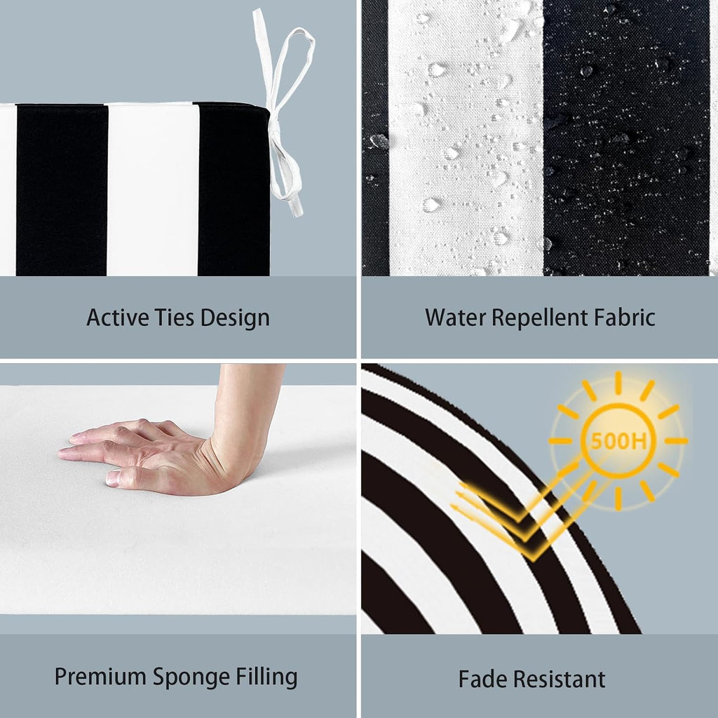 Outdoor Chair Cushions 18.5"x16"x2" Pack of 4, Water-Repellent Square Corner Memory Foam Seat Cushions with Ties for