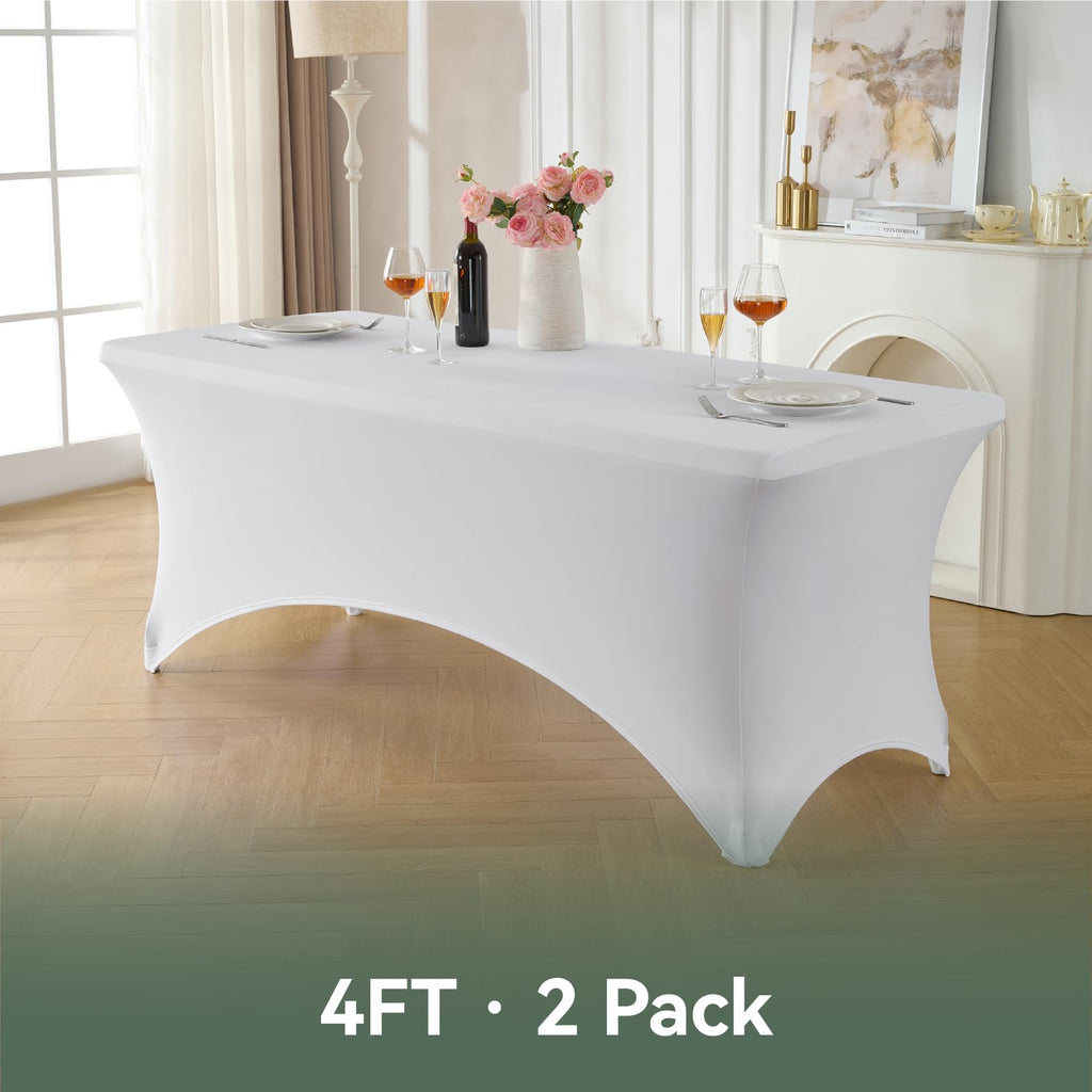 Classic Series 2Pcs White 4ft Rectangle Spandex Tablecloth